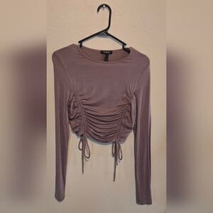 Publik, Brown Long Sleeve Ruched Crop Top, Size L